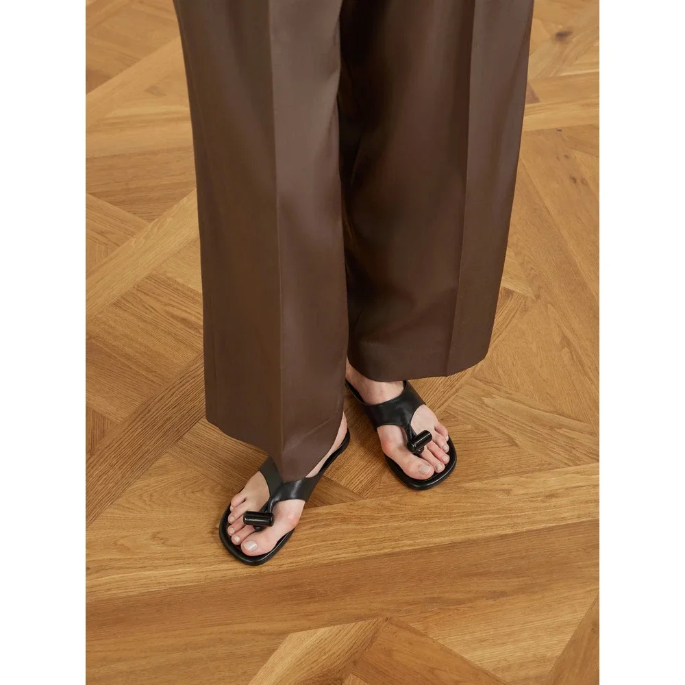 Loewe Toggle Flat Sandals Calfskin Leather Black - NWB $1100